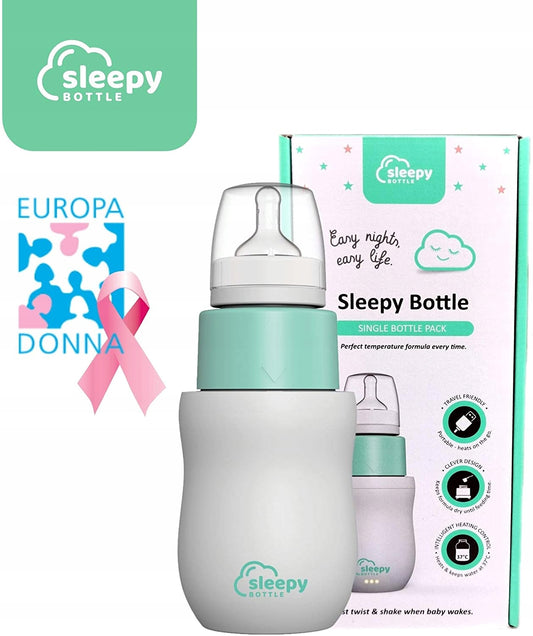 SLEEPY BOTTLE zestaw startowy podgrzewacz z butel, biało-miętowy zestaw do mleka dla niemowląt z butelką i opakowaniem
