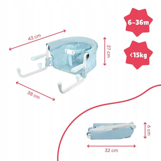 BADABULLE krzesełko turystyczne mocowane do stołu, niebieskie, składane, dla dzieci 6-36 mies., do 15 kg