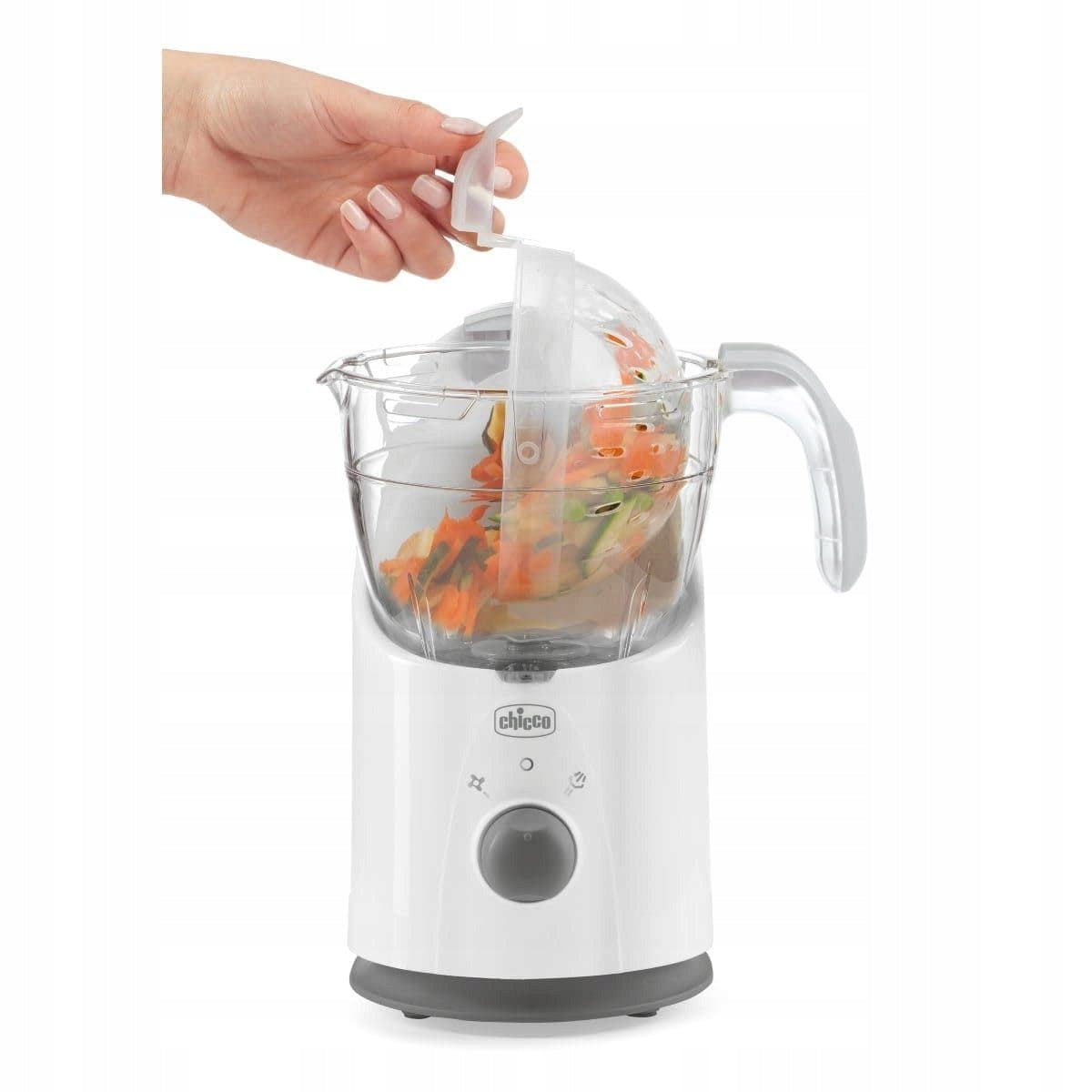 CHICCO Easy Meal 4w1 robot kuchenny 1550 ml biały, funkcja szatkowania i gotowania, z warzywami w misie