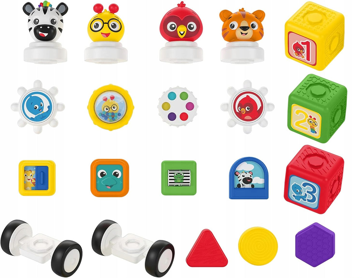 BABY EINSTEIN Connectables Click & Create klocki magnetyczne 20 sztuk kolorowy zestaw z magnesami, zwierzątkami i cyframi
