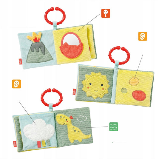 FEHN Happy Dino libro sensorial colgante 11 x 11 cm para bebés