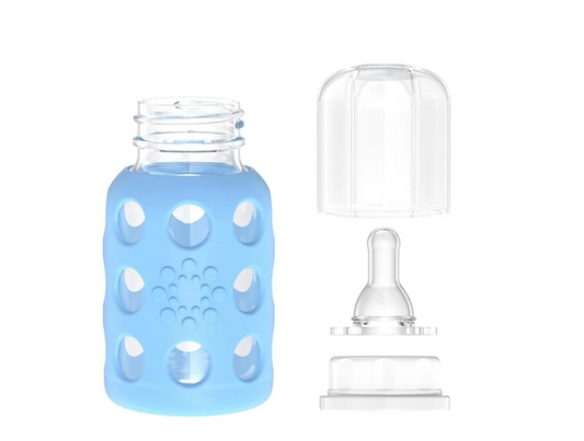 LifeFactory biberón de vidrio con funda 120 ml 3 m+ tetina 1