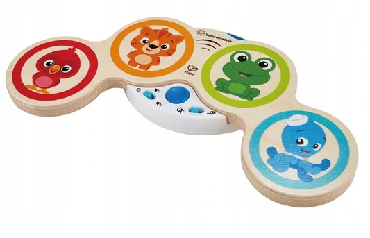 HAPE Magic Touch drewniane bębenki dotykowe 3 kolorowa drewniana zabawka muzyczna dla dzieci 6 m+