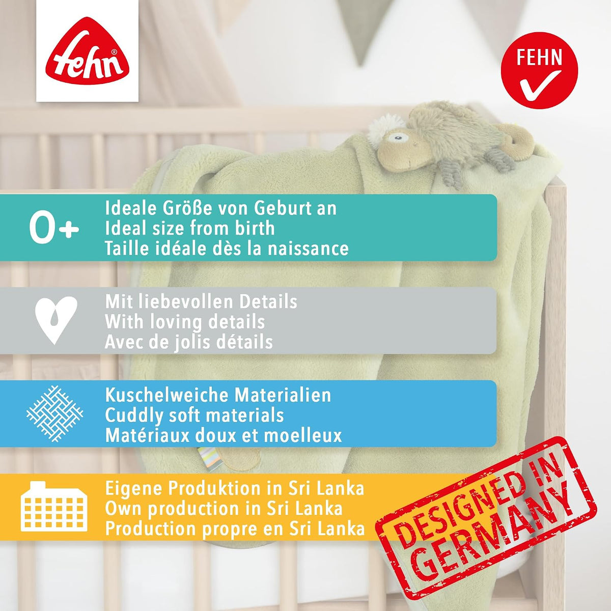 FEHN Little Castle baby blanket 75x100 cm with rattle