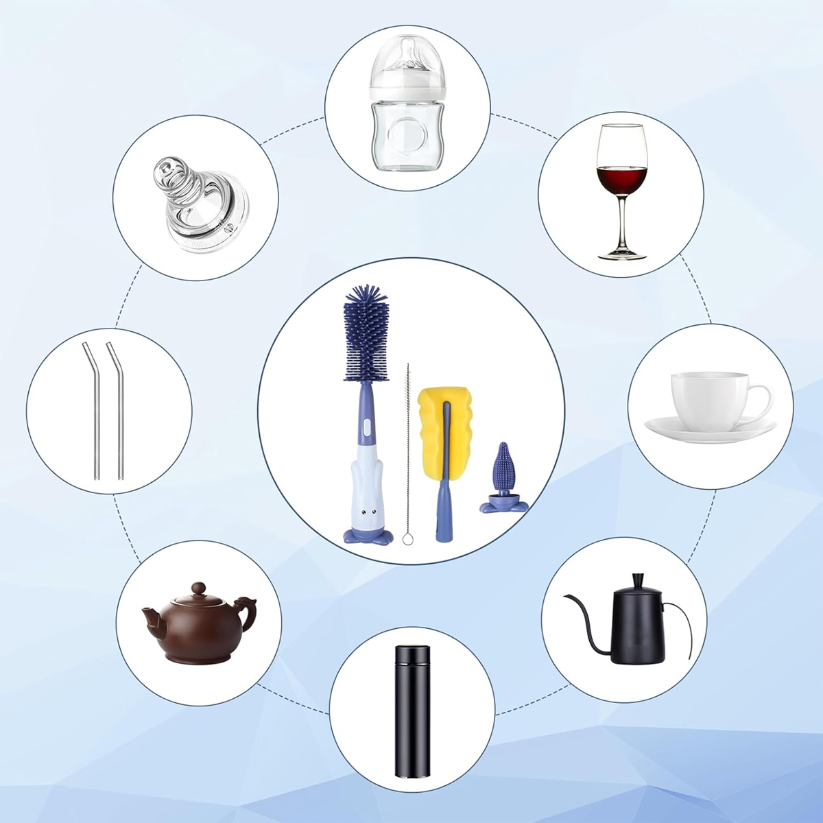 ABIRDON 3in1 bottle, nipple, and straw cleaning brushes