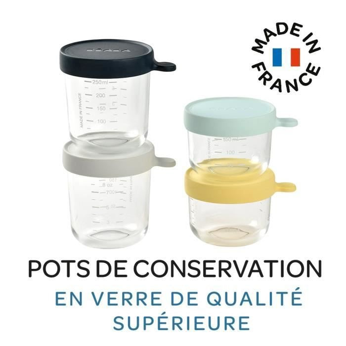 BEABA szklany pojemnik słoiczek 2x150 ml, 2x250ml szklane pojemniki do przechowywania żywności, made in France