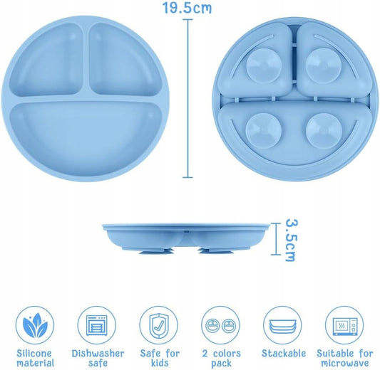 VICLOON plato dividido en 3 con ventosa x2 + cuchara x2 + tenedor x2