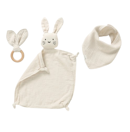NUDU BABY manta de algodón confort con mordedor y babero CONEJO 28 cm