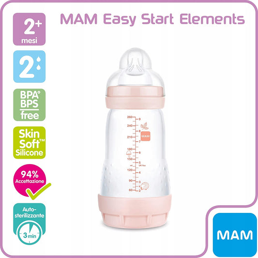 MAM Easy Start butelka antykolkowa 260ml 2m+ z smoczkiem, BPA free, self-sterilizing 3 min