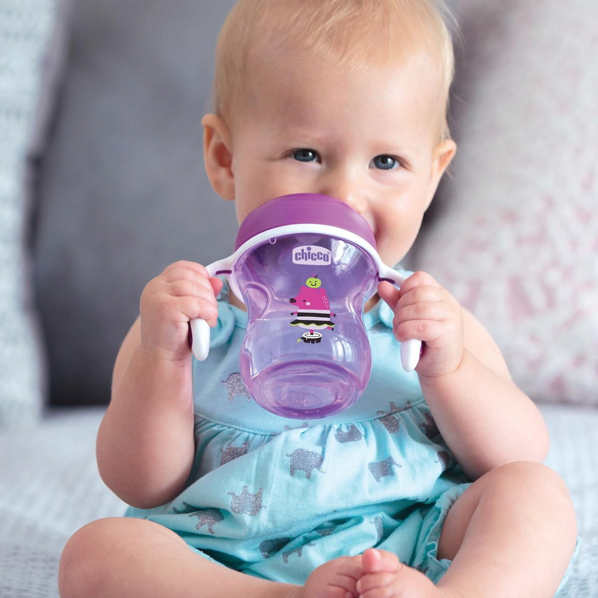 CHICCO Training Cup kubek niekapek z ustnikiem 200 ml 6 m+ fioletowy kubek niekapek dla dziecka z uchwytami