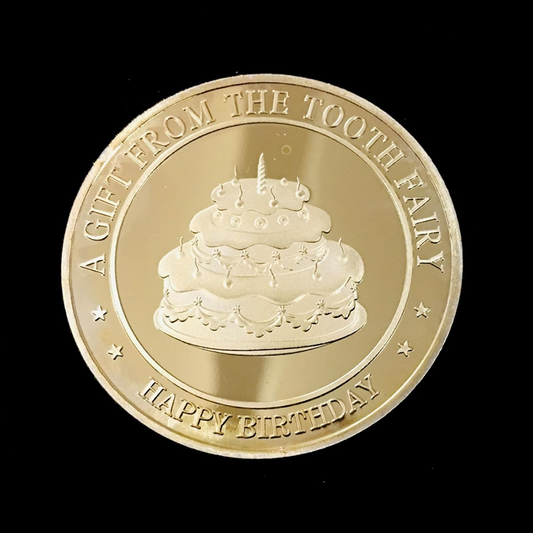 BRADOC Hada de los Dientes moneda metálica dorada para poner bajo la almohada 4 cm TORT