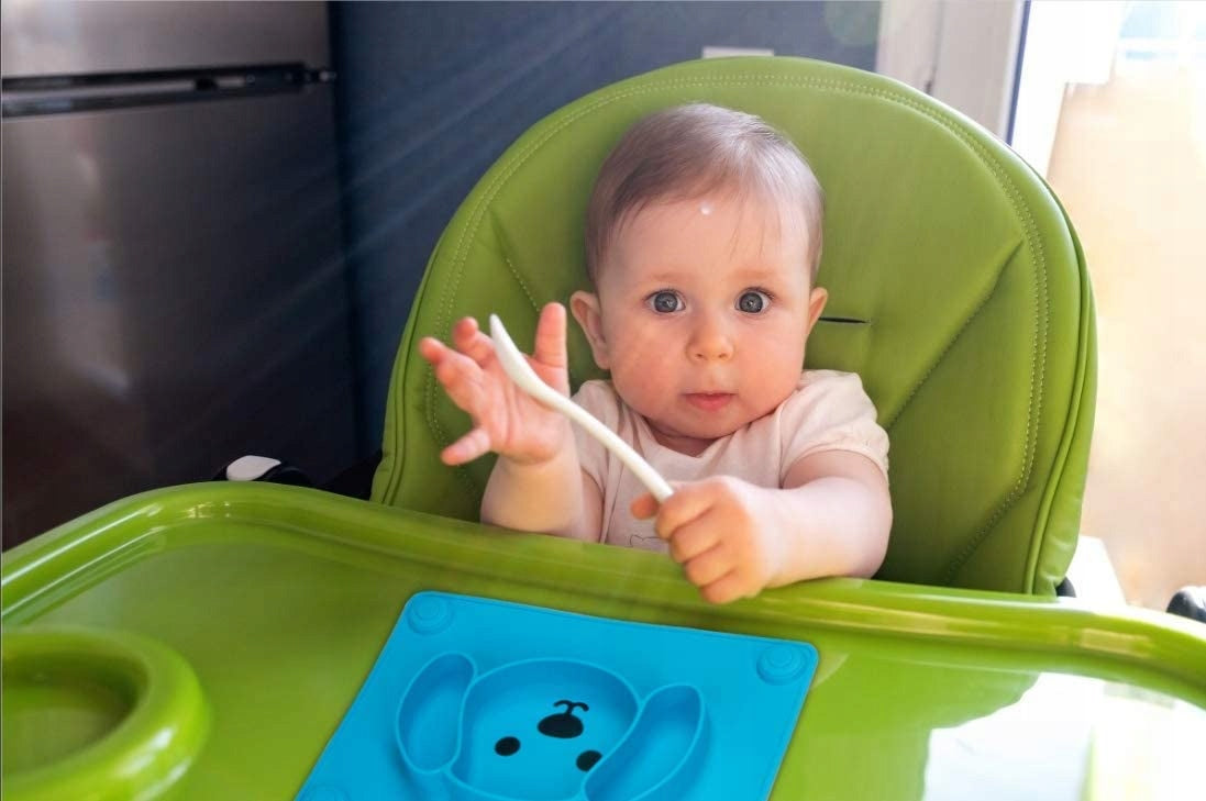 TODDLER mata talerzyk 3 KOMORY antypoślizgowy, niebieski silikonowy talerzyk z przyssawkami dla dziecka