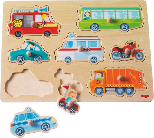 HABA puzzle de madera encajable 8 piezas 21 x 30 cm VEHÍCULOS