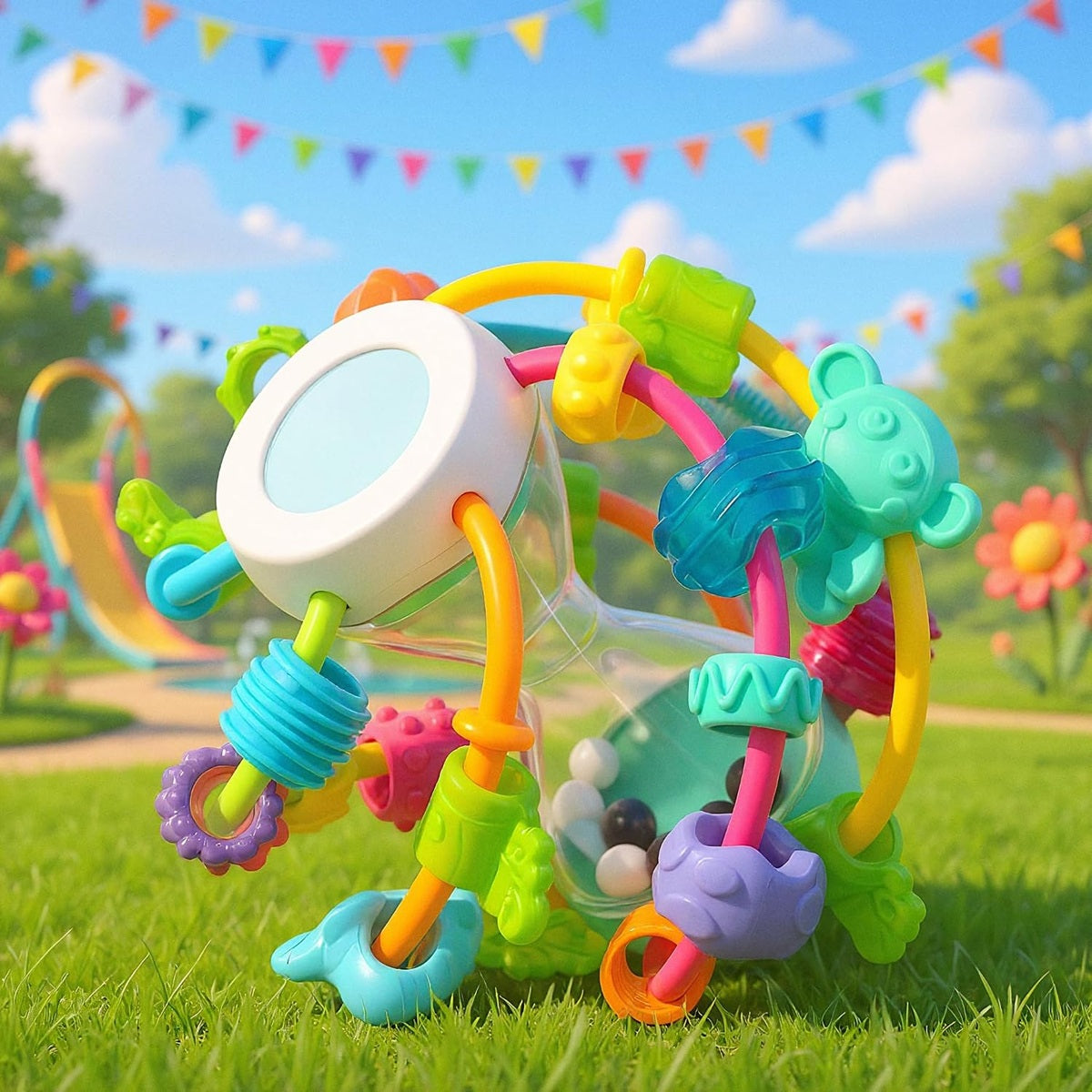 PLAYGRO Play and Learn Ball teether grabber with rattle and mirror 14 cm
