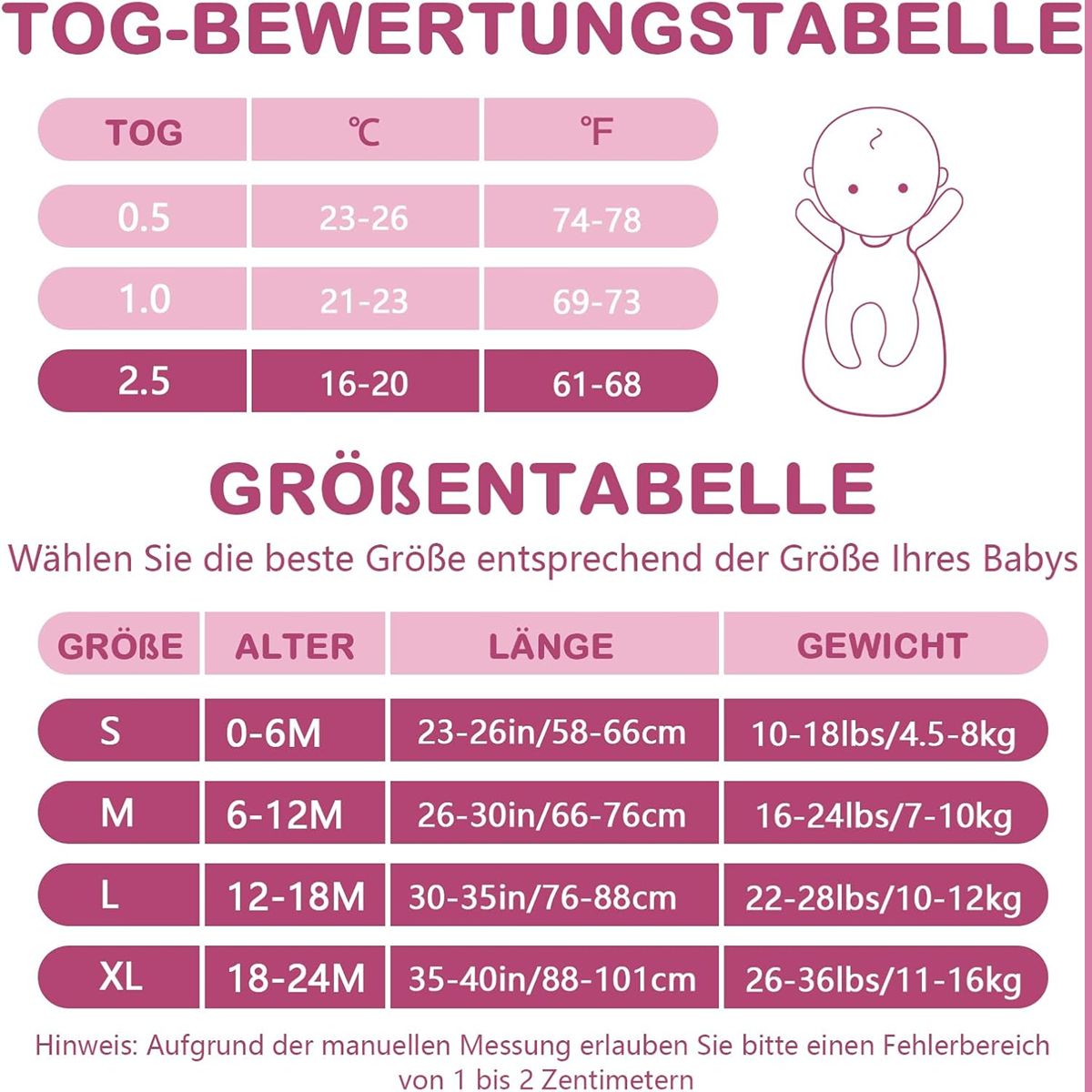 MOSEBEARS saco de dormir 2,5 TOG para bebés 0-6 meses S