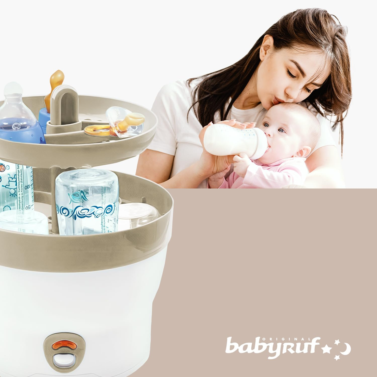 BABYRUF BS29 esterilizador eléctrico de vapor para 6 biberones en 11 minutos + pinzas
