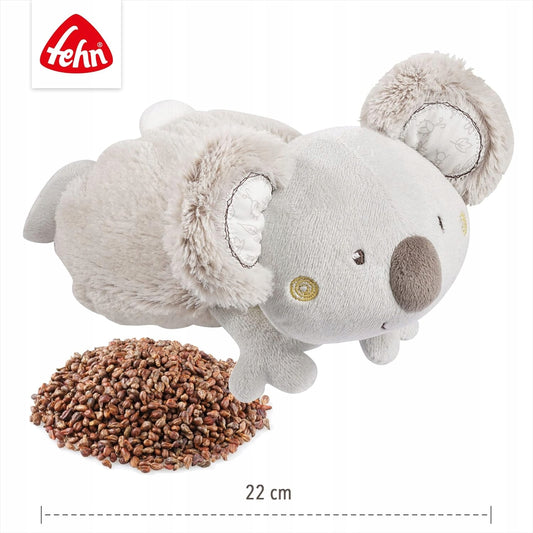 FEHN pluszowy KOALA TERMOFOR, szary termofor koala z pestkami winogron dla dzieci, 22 cm
