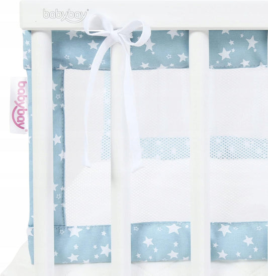 BABYBAY ochraniacz do łóżeczka 168x24cm biały, przewiewny ochraniacz siatkowy z gwiazdkami do łóżeczka niemowlęcia
