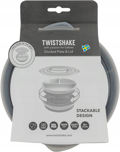 TWISTSHAKE mata CLICK MAT MINI z talerzykiem 6msc+ szara, silikonowa mata i miseczka z pokrywką, antypoślizgowa