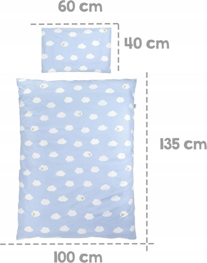 ROBA komplet pościeli 2częściowy 100x135 / 40x60, niebieska w chmurki, bawełna, dla dzieci