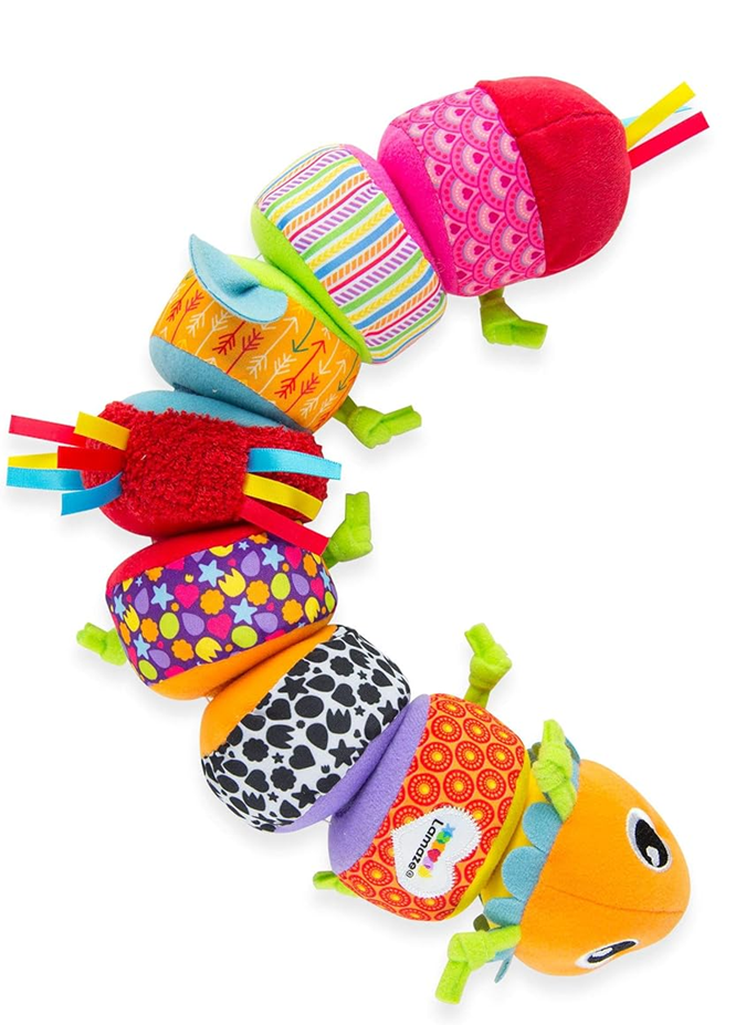 LAMAZE Mix & Match oruga sensorial con sonajero, 8 piezas con velcro, 44 cm