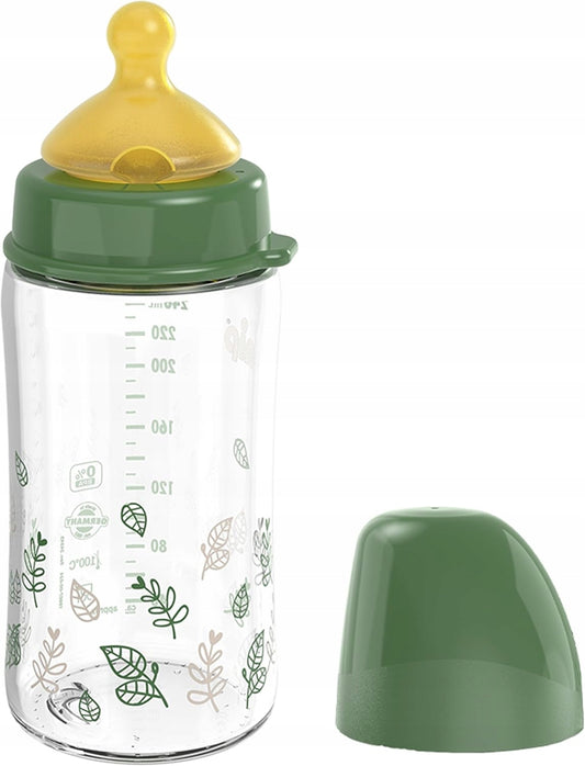 NIP Cherry Green biberón de vidrio con chupete de látex tamaño M 240 ml