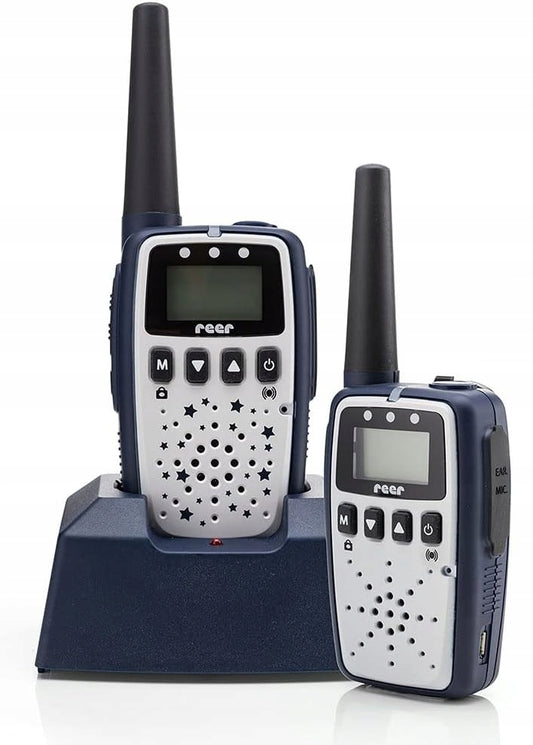 REER Care&Talk 2w1 niania elektroniczna i walkie-talkie 5 km, granatowy zestaw z dwoma urządzeniami