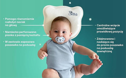 KOALA BABYCARE poduszka niemowlęca 0+ poszewka dla niemowląt, wspiera równy nacisk na głowę i prawidłową pozycję
