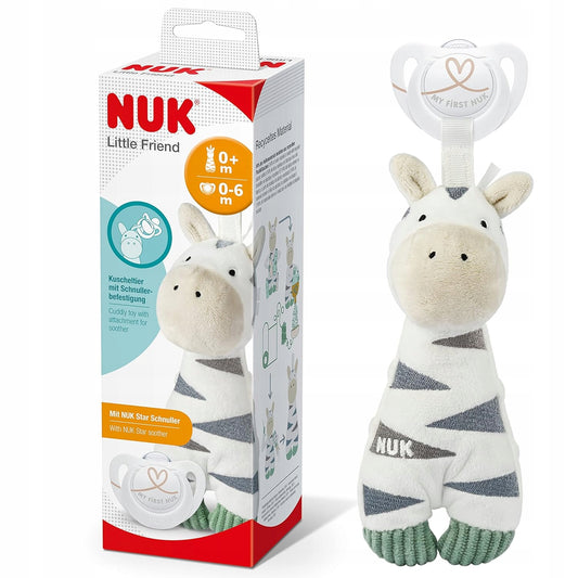 NUK Little Friend chupete calmante con peluche CEBRA 0-6 m para bebés