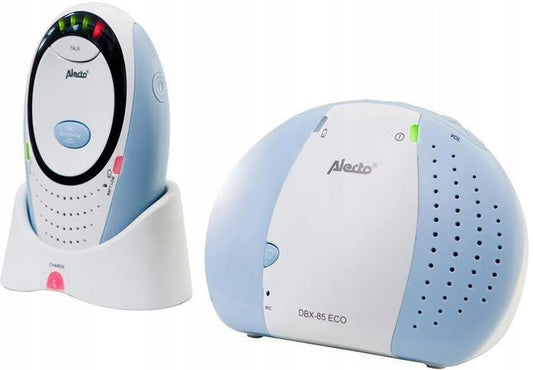 ALECTO DBX-85 Eco niania elektroniczna DECT z bazą ładującą, niebiesko-biała, zestaw monitorujący dla dziecka