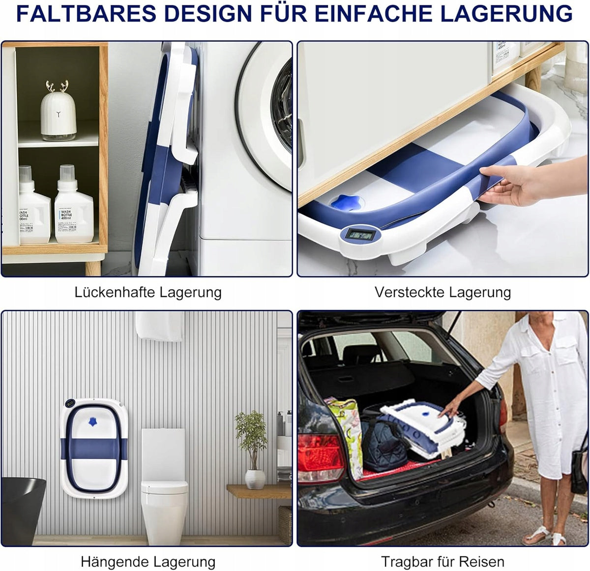 GLENMORE bañera plegable para bebé con desagüe y termómetro
