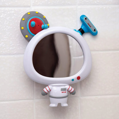 NUBY lusterko z przyssawką + 2 zabawki do kąpieli z lusterkiem, robotem i UFO na ścianie w łazience