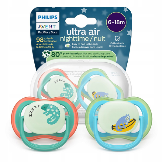 Chupetes PHILIPS AVENT Ultra Air x 2 de 6-18 meses QUE BRILLAN EN LA OSCURIDAD
