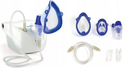 NUVITA INHALATOR, NEBULIZATOR 2 prędkości pracy biały z maskami, wężem i akcesoriami
