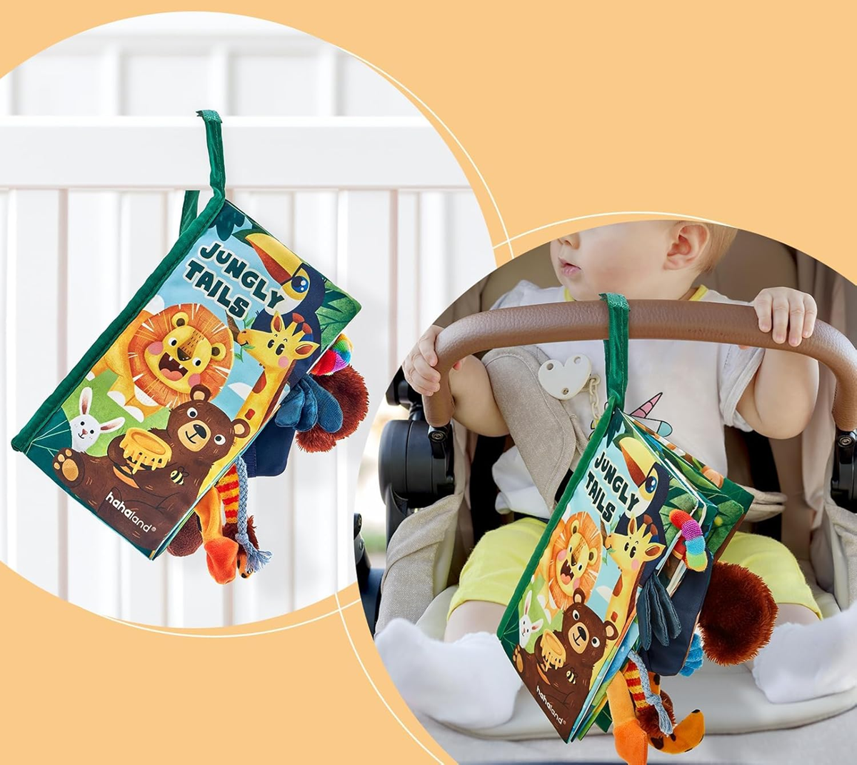 HAHALAND Jungly Tails libro sensorial colgante 12,5 x 22 cm para bebés