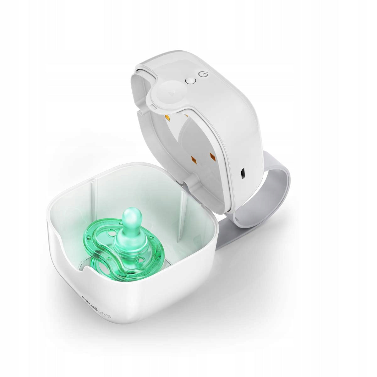 MUNCHKIN UV 59s podręczny STERYLIZATOR 7,5 cm do smoczków, biały, USB lub bateryjny