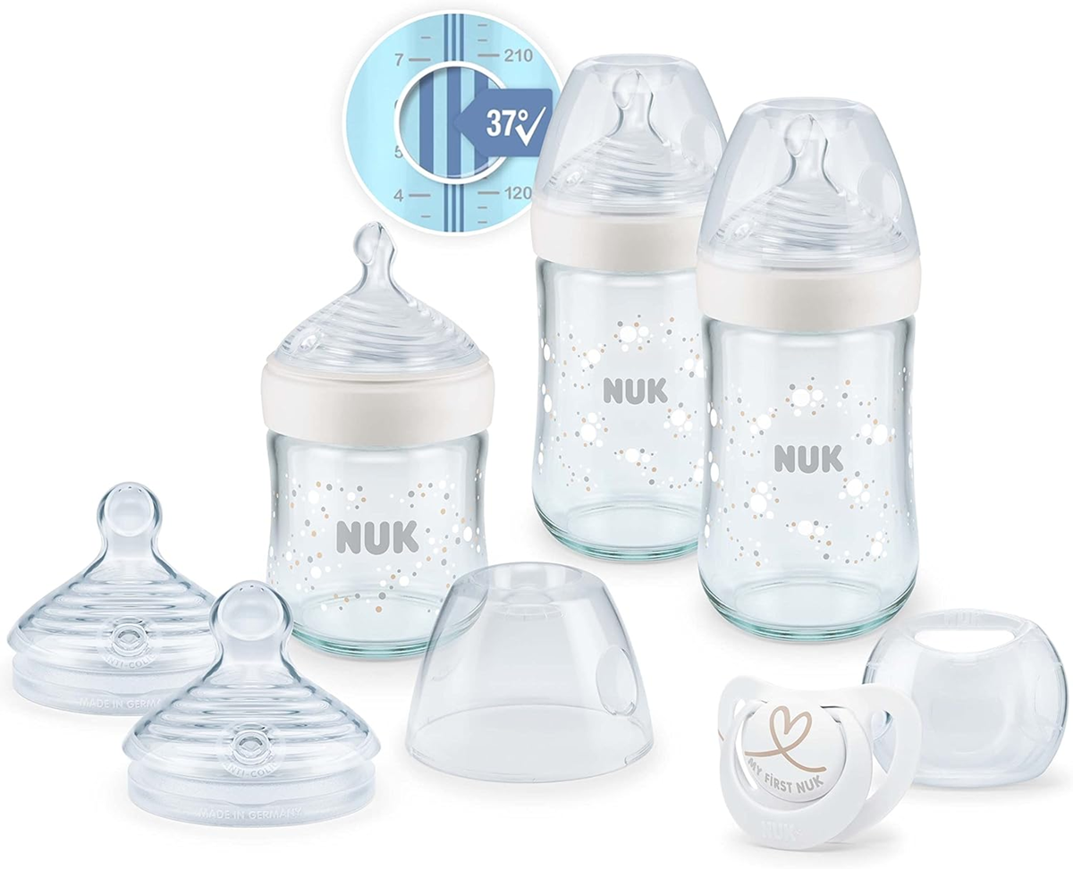 NUK Nature Sense set de 3 biberones de vidrio + chupete calmante 0+