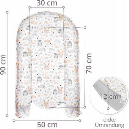 TOTSY BABY kokon niemowlęcy gniazdo 90 x 50 z grubą 12 cm umandurą, wymiary 90 x 50 cm