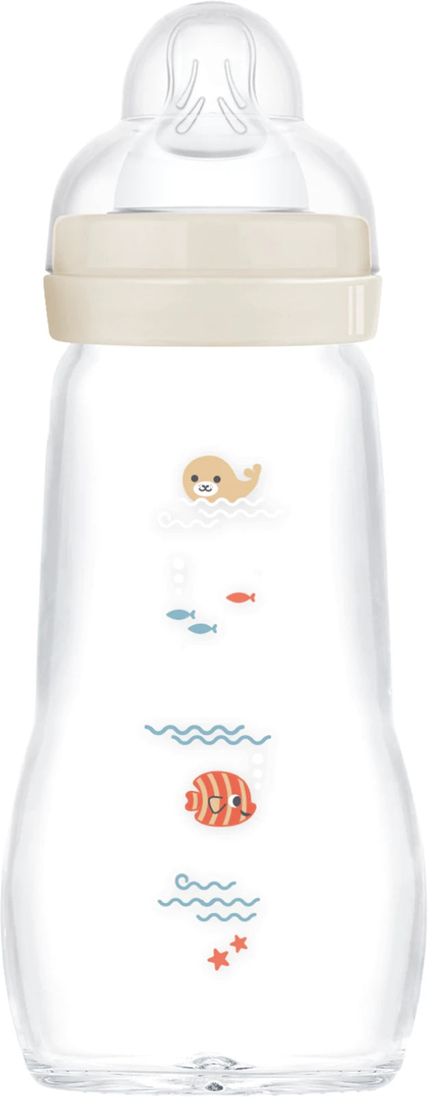 MAM Feel Good biberón de vidrio 260 ml 2 m+ tetina 2 CRIATURAS MARINAS