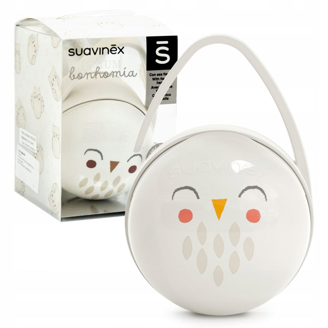 SUAVINEX PREMIUM etui pudełko na smoczki z elastycznym uchwytem, kremowa biel, 2 komory