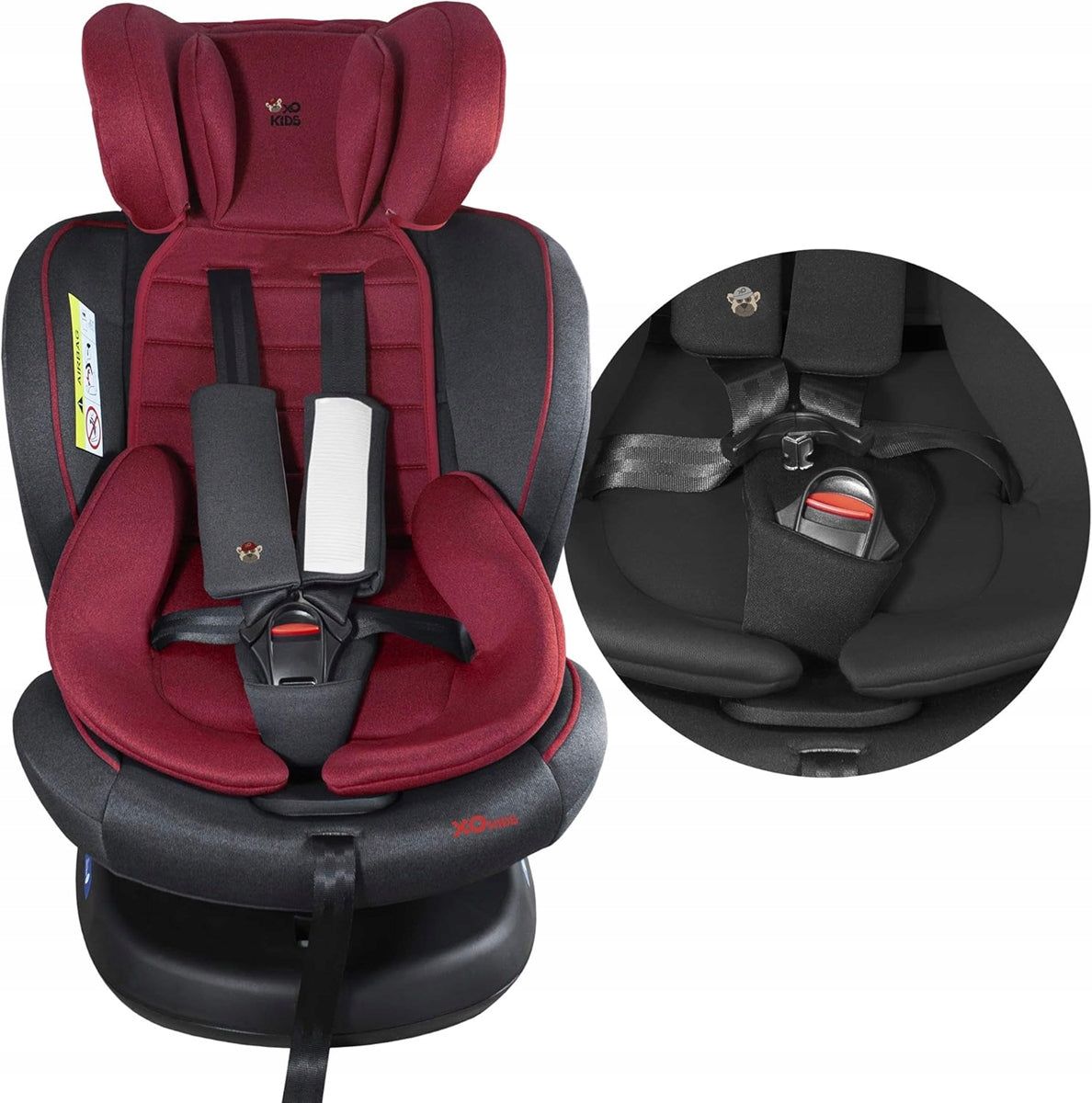 XOMAX S64 fotelik samochodowy obrót 360 gr 0/1/2/3 ISOFIX, bordowy, montaż przodem i tyłem