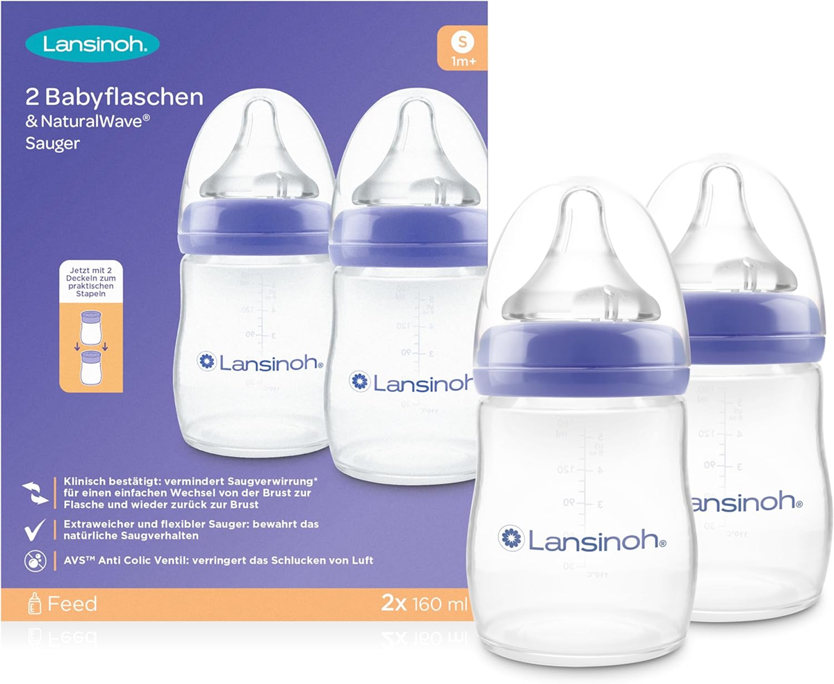LANSINOH biberón 160 ml x2 tetina S 1 mes+