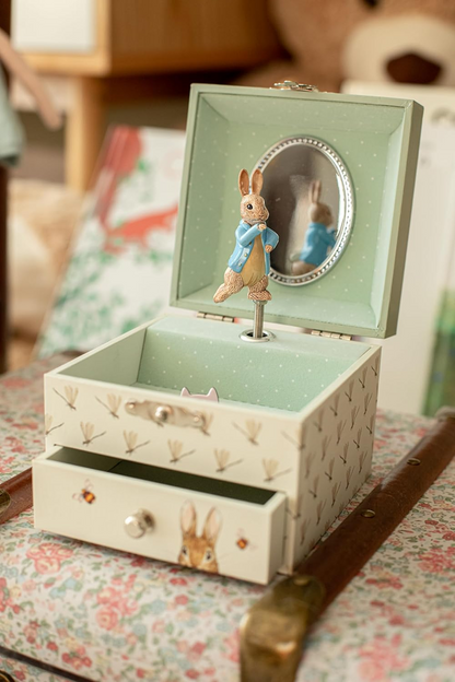 TROUSSELIER caja de música con mecanismo de cuerda 10,5 x 8,5 cm PETER RABBIT