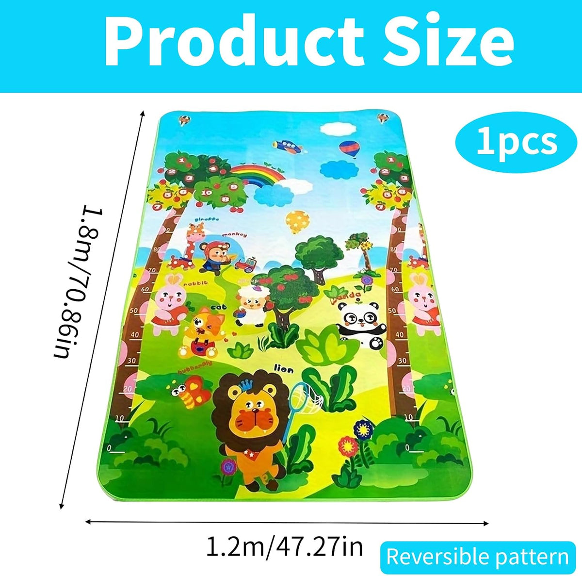 LUVDECO mata składana do raczkowania 120x180cm, kolorowa mata edukacyjna 1 szt., 120x180 cm, dwustronny wzór