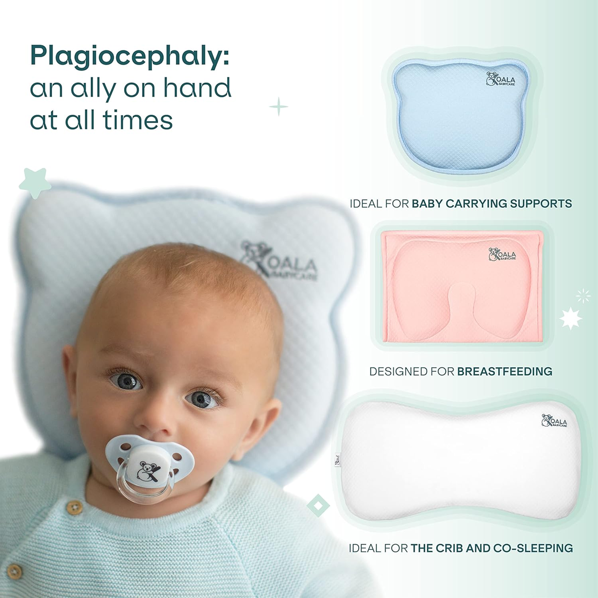 KOALA BABYCARE cojín para bebé con funda que previene la plagiocefalia