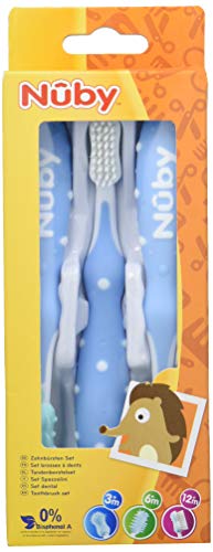Nuby ID754 blue toothbrush set x3