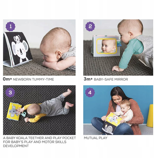TAF TOYS książka sensoryczna kontrastowa LUSTERKO dla niemowląt 0m+ z koalą i zabawkami