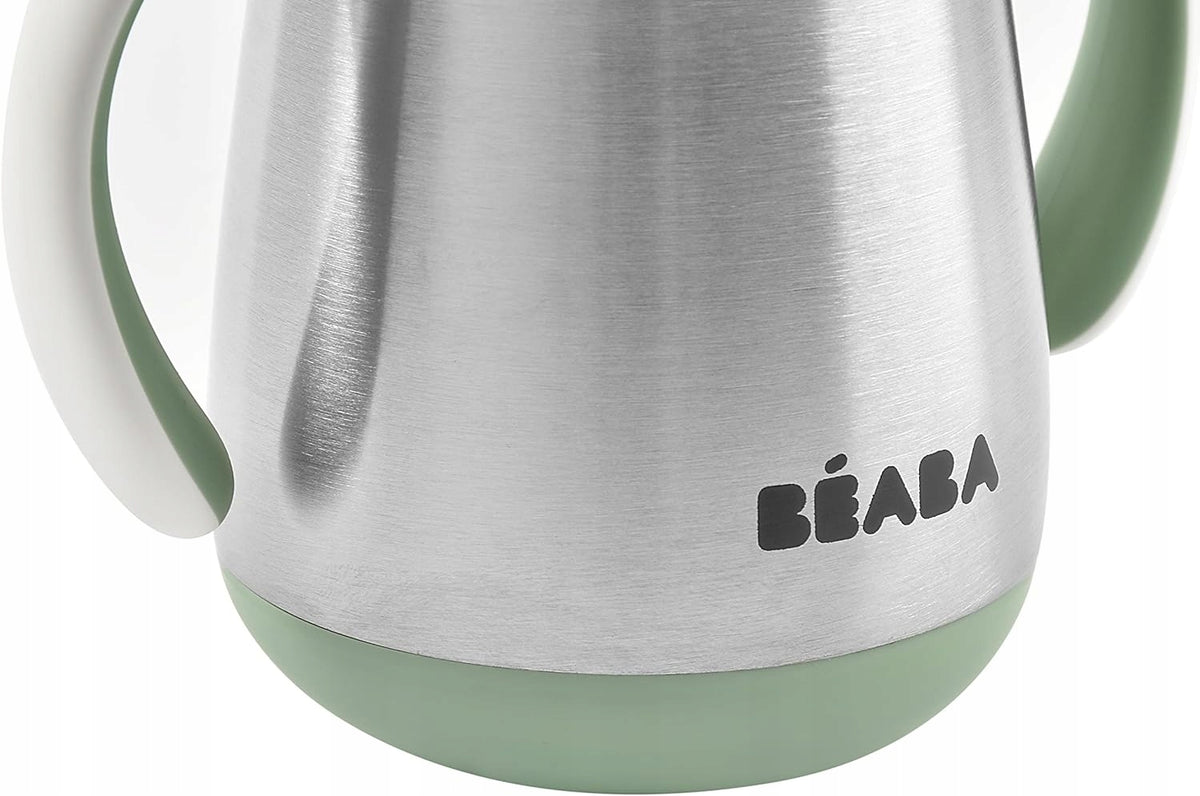 BEABA kubek niekapek ze słomką STALOWY 250 ml, zielony kubek ze stali nierdzewnej dla dzieci 8 m+