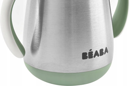 BEABA kubek niekapek ze słomką STALOWY 250 ml, zielony kubek ze stali nierdzewnej dla dzieci 8 m+