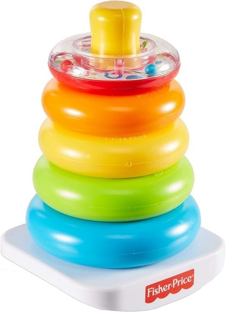 FISHER-PRICE Rock-a-Stack piramida z grzechotką 5 kółek 20 cm, kolorowa zabawka sensoryczna